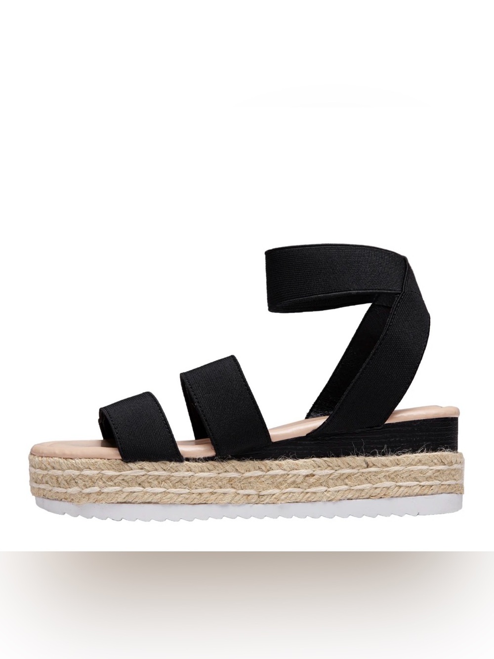 Black Espadrille Platform Sandal with Ankle Wrap